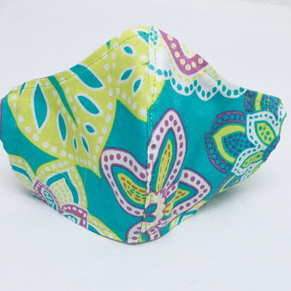 FACE MASK 💯 % COTTON YELLOW AQUA PINK BACKGROUND - Picture 6 of 13